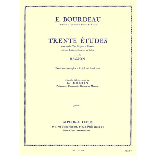 Bourdeau: Trente Études pour le bassoon