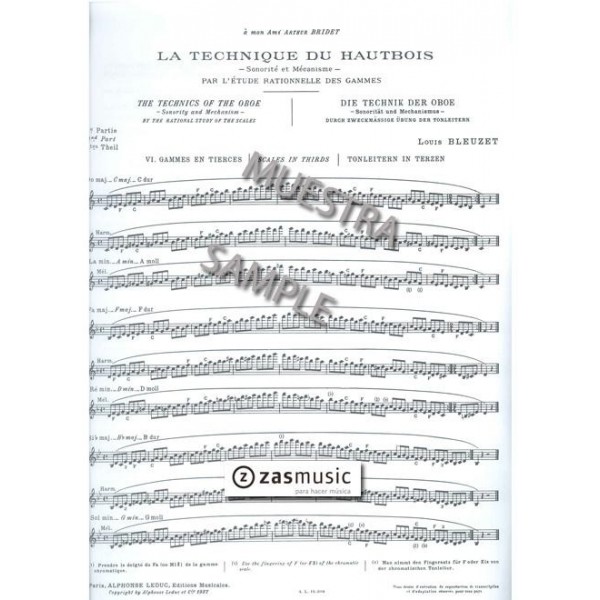 Bleuzet, Louis: La techique du hautbois vol 2. Sonorité et Mécanisme