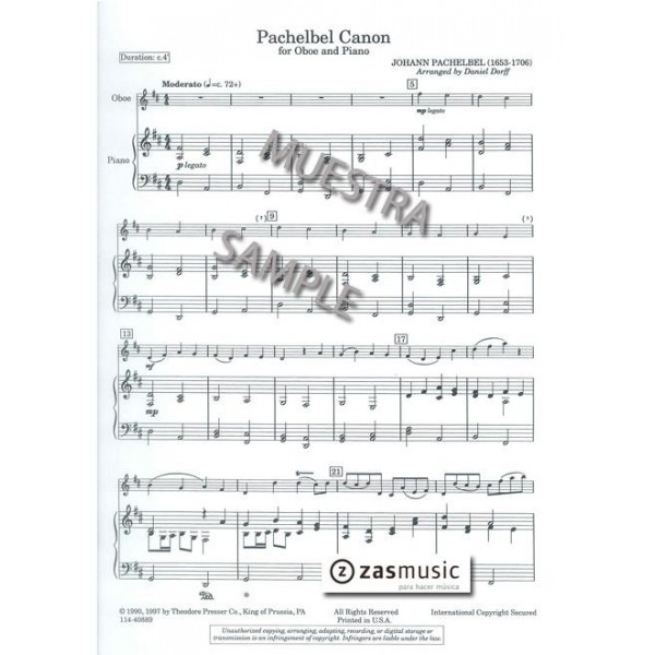 Pachelbel, Johann: Pachelbel canon for oboe and piano